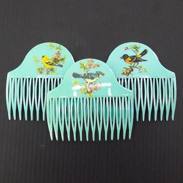 vintage NOS 80s side hair comb birds solid pastel colors fashion accessories for women made in west germany