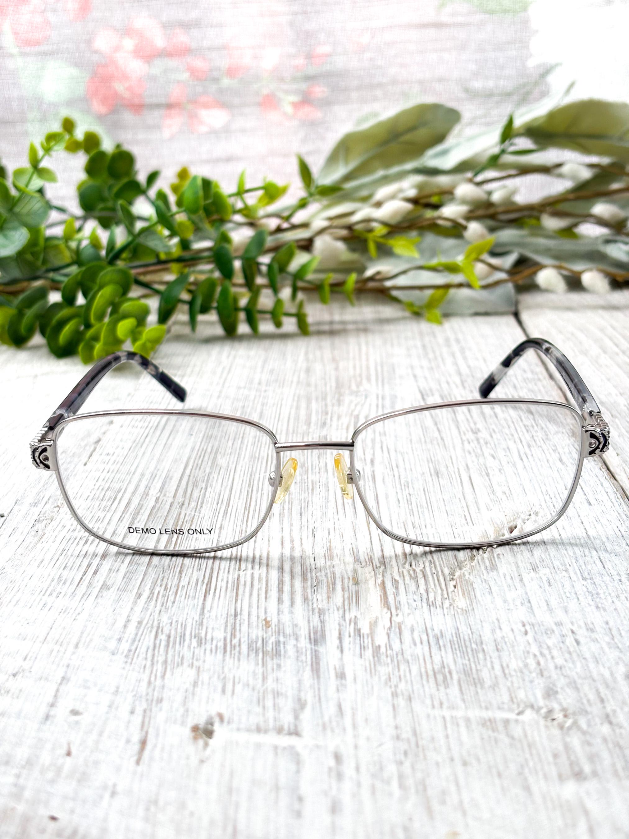 Vintage Square Eyeglass Frames: 54[]17-135, Silver With Blue Tortoise ...