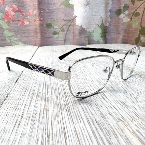 rectangular eyeglass frames only silver/black/pur… - image 2