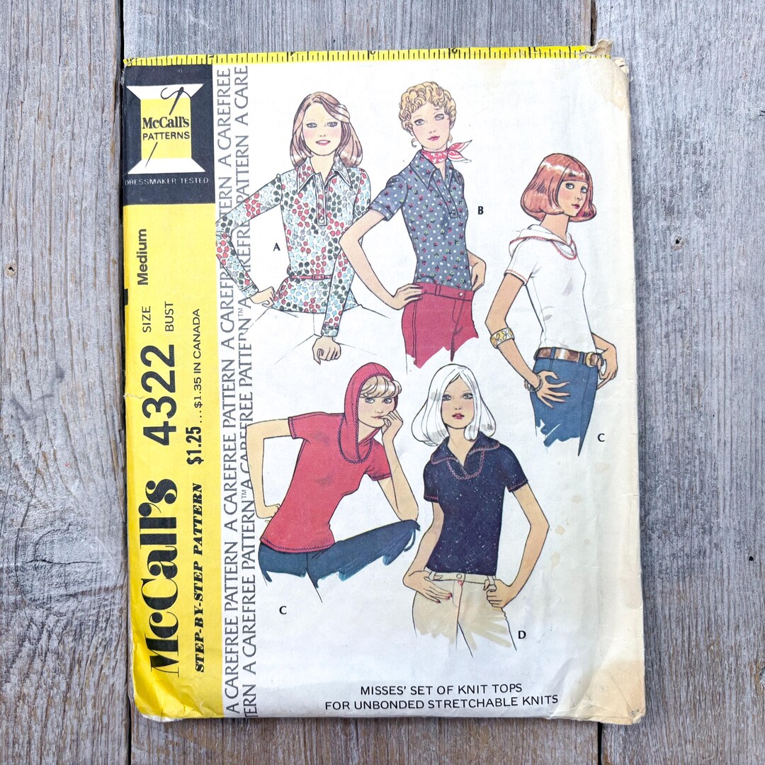 4342 Pattern 1974 Mccall's Sewing Pattern 4322: Misses Pullover Top, Butterfly ...