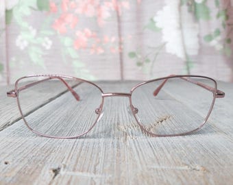 Gafas vintage de metal rosa metalizado: montura cuadrada de ojo de gato
