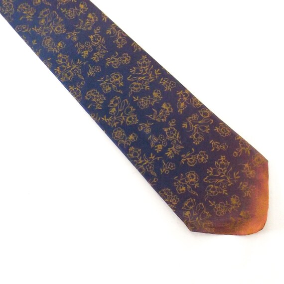 NOS vintage 1960s 50s 60s mid century modern tie purple necktie yellow floral mens 53