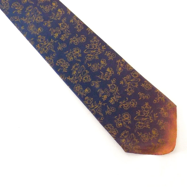 NOS vintage 1960s 50s 60s mid century modern tie purple necktie yellow floral mens 53