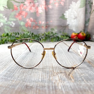 Oversized round eyeglass frame only gold tortoiseshell eyeglasses unisex/men/women glasses deadstock vintage eyewear 1990s fashion accessory