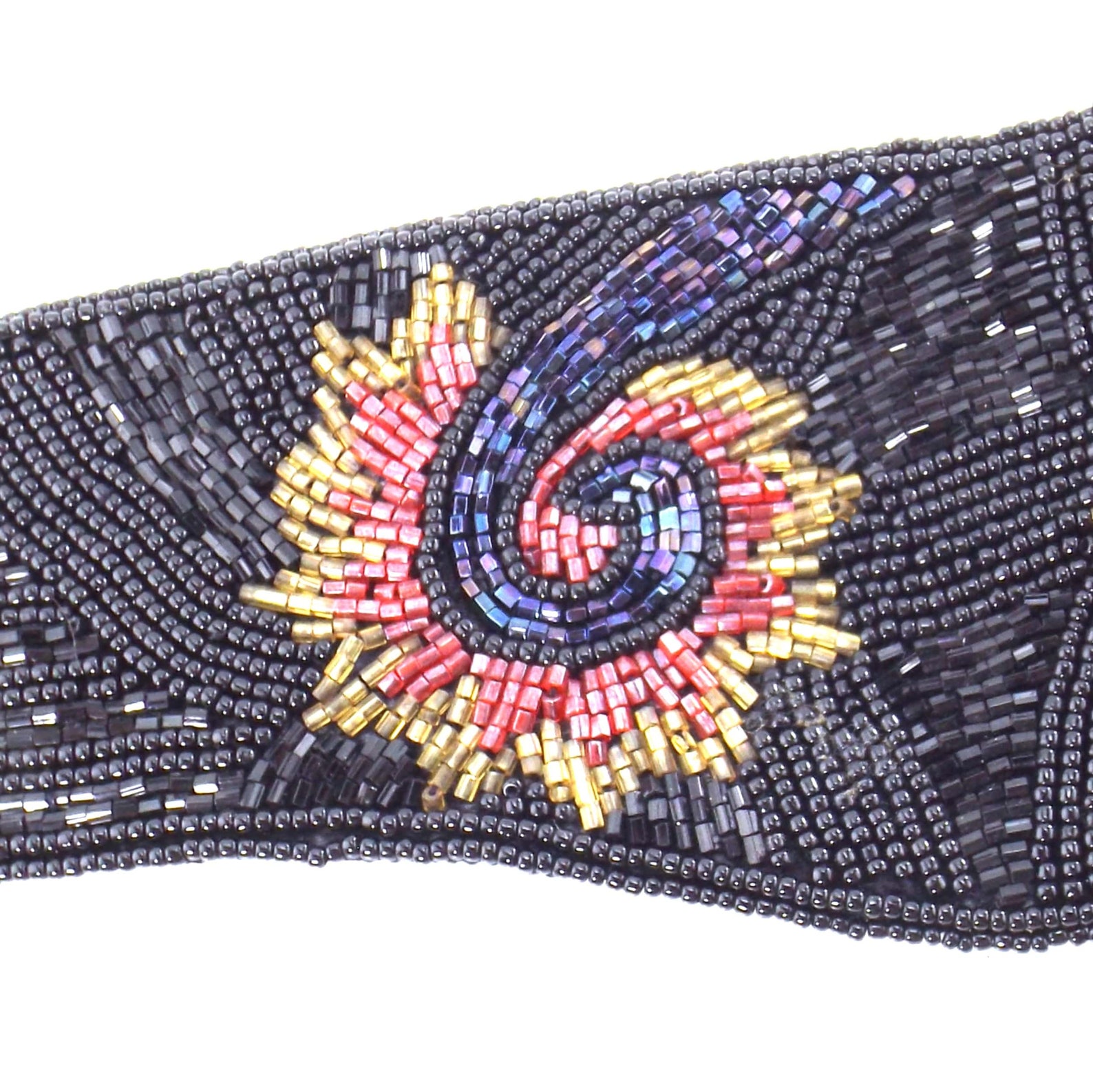 Seed bead embellished belt black satin high waist belt beaded Etsy