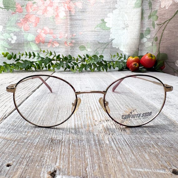 Vintage Round Eyeglass Frames: Purple & Light Gol… - image 1