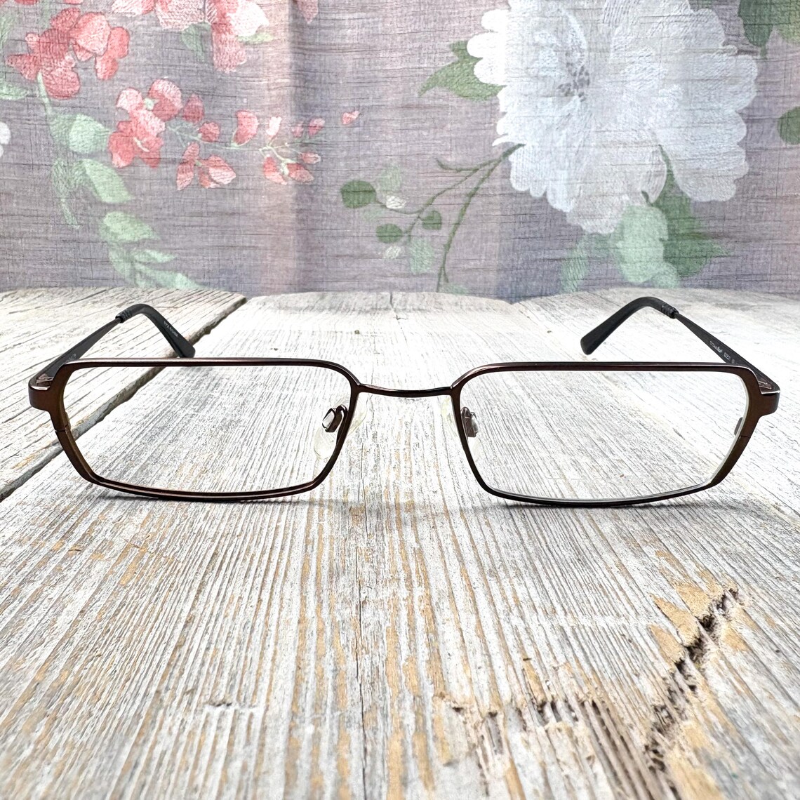 Rectangular Eyeglasses Frame Example Image Vintage Rectangle Eyeglass Frames: Metallic Brown, Unisex Deadstock ...