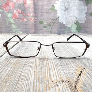 vintage rectangle eyeglass frame only eyeglasses metallic brown 55[]19/140 prescription eyewear unisex/men/women glasses deadstock fashion