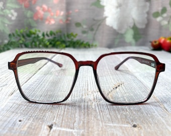 translucent brown square eyeglass frames only unisex/men/women eyeglasses deadstock vintage eyewear oversized glasses unisex/men/women 90s
