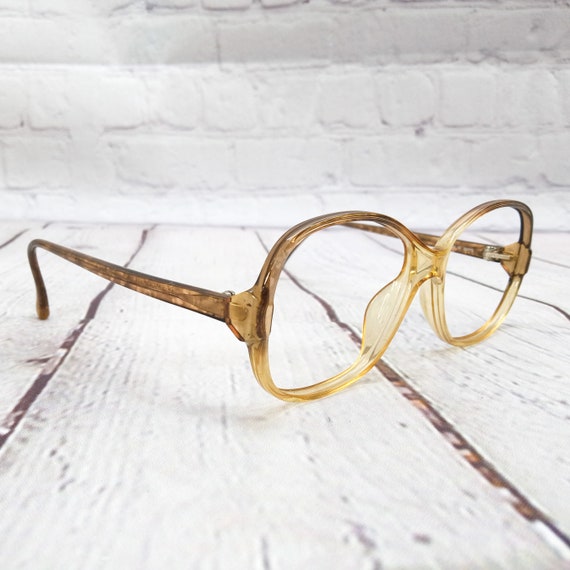 1980s large round eyeglasses yellow brown vintage… - image 2