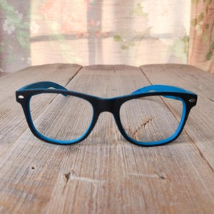 square black and blue glasses frames only costume/rave/festival/party/anime/fun/novelty women/men/unisex preppy/nerd/dork/nerdy/dorky