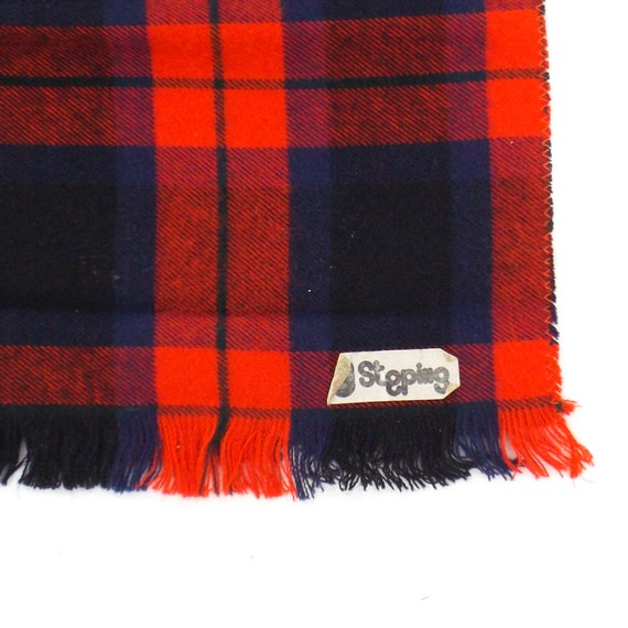 1970's vintage plaid flannel scarf red and blue t… - image 7