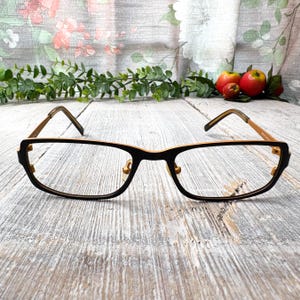 matte black gold eyeglass frame only big square prescription glasses 90s deadstock vintage eyeglasses unisex/men/women 1990s fashion eyewear