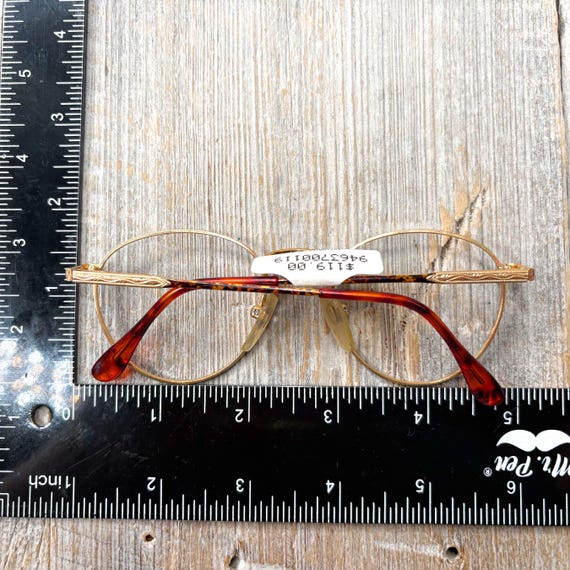 Vintage Round Eyeglass Frames: Tortoise Gold, 90s… - image 5
