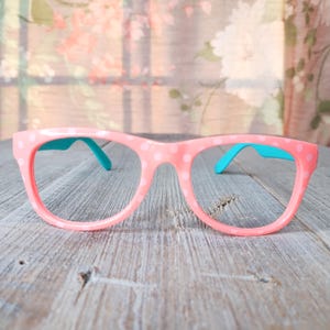 square pink and blue glasses frames only costume/rave/festival/party/anime/fun/novelty women/unisex/men/teen preppy/nerd/dork/nerdy/dorky