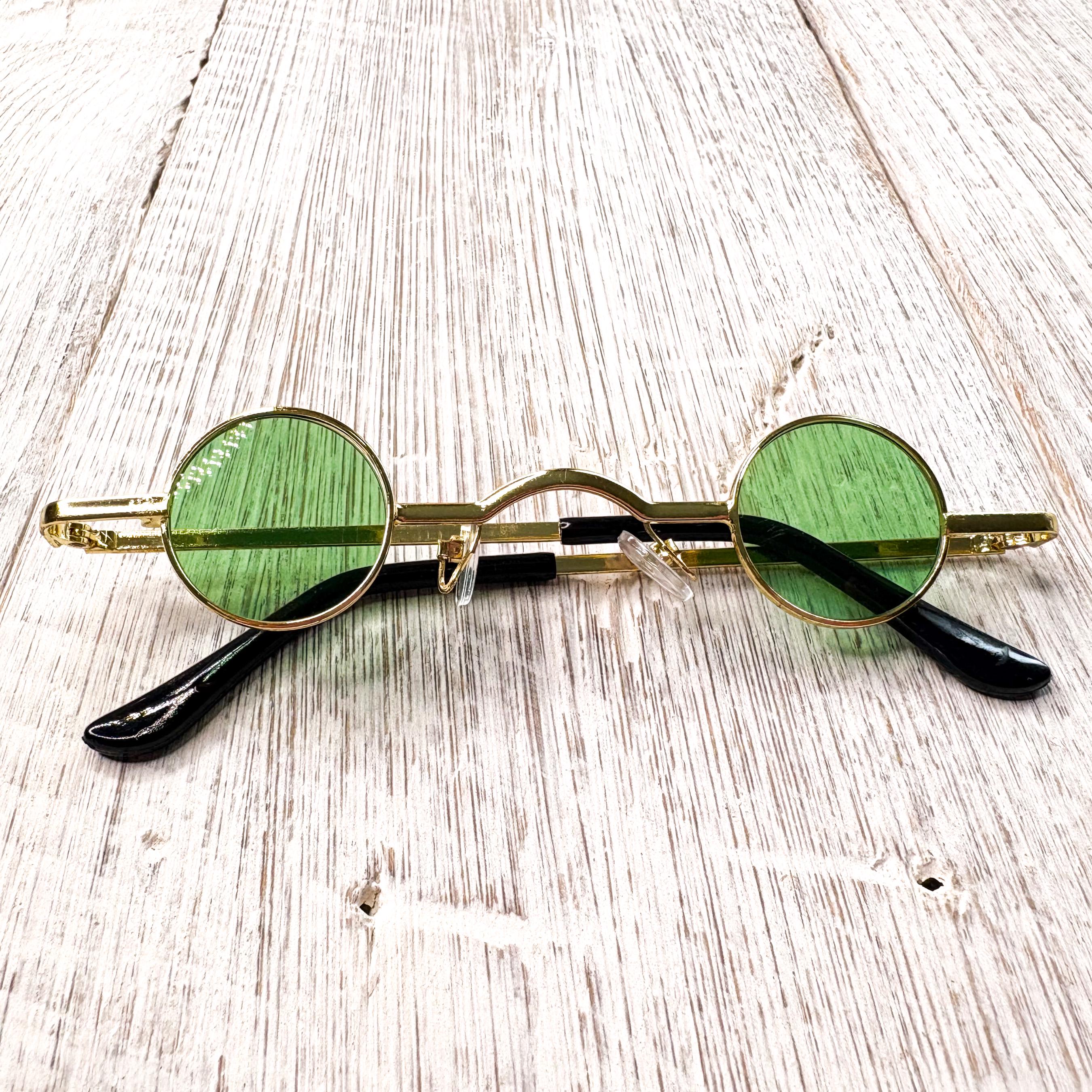Gold Metal Round Sunglasses with Green Lenses Luxury Inspired Sincere 24KT Gold and Matte Green – Vintage Frames Company main image 2
