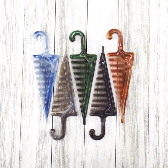 Vintage Umbrella Hair Comb: Colorful Depose Plastic, Made in  display picture 2
