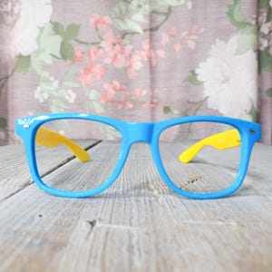 square blue/yellow glasses frames only fashion accessories unisex/men/women accessory nerd/dork/preppy/nerdy/geek/geeky costume/party/fun