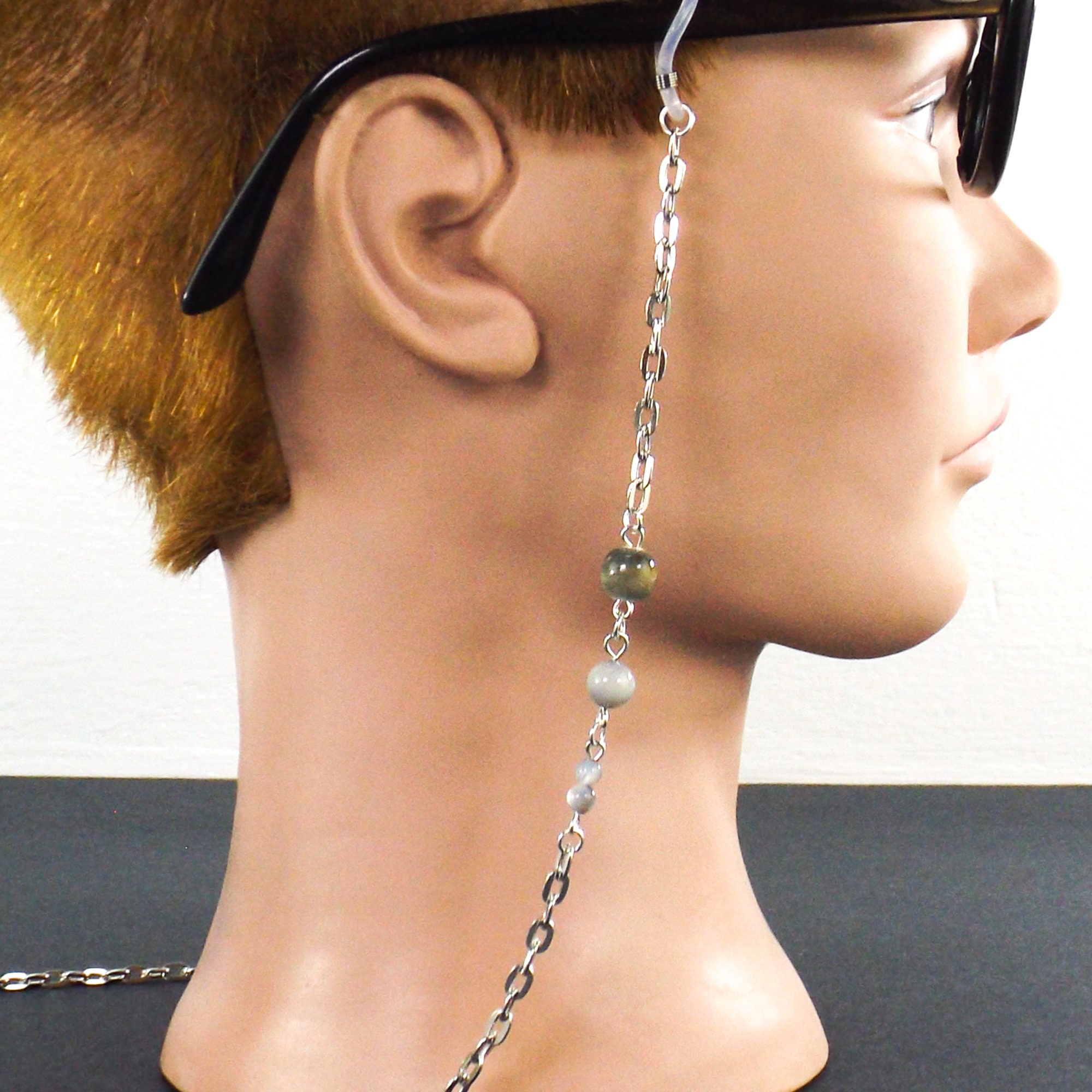 Catena di occhiali d'argento verde e grigio perline / | Etsy
