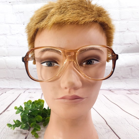 1980s large round/square eyeglasses clear brown f… - image 6