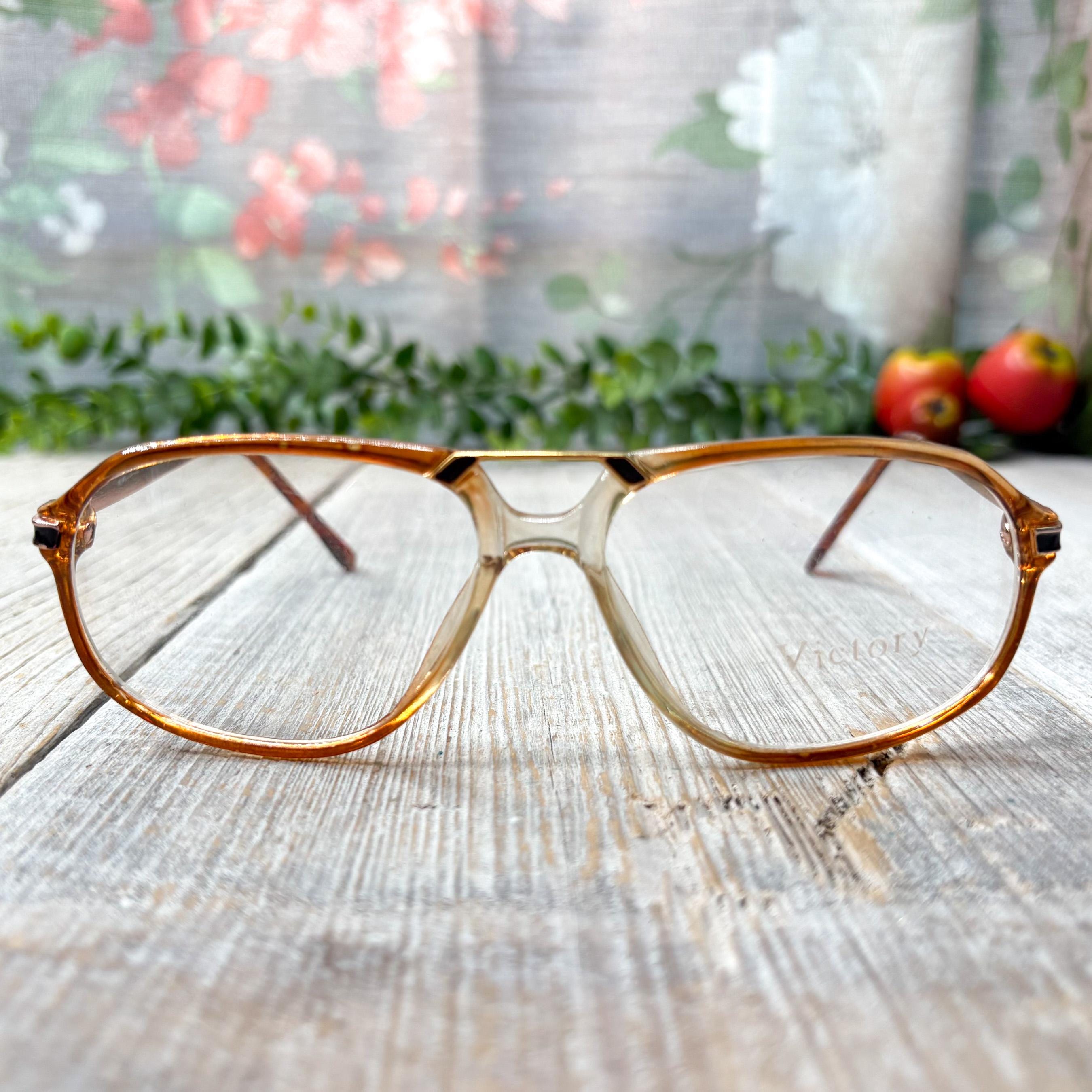 Vintage Aviator Eyeglass Frames: Brown Gold Double Bridge, Unisex