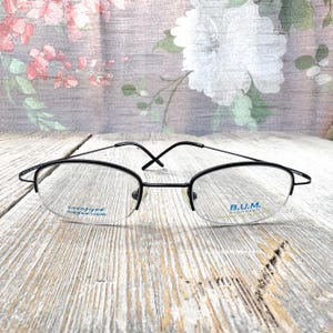 vintage eyeglass frame only eyeglasses 48[]20/140 semi-rimless matte black metal wire glasses unisex/men/women prescription eyewear nos