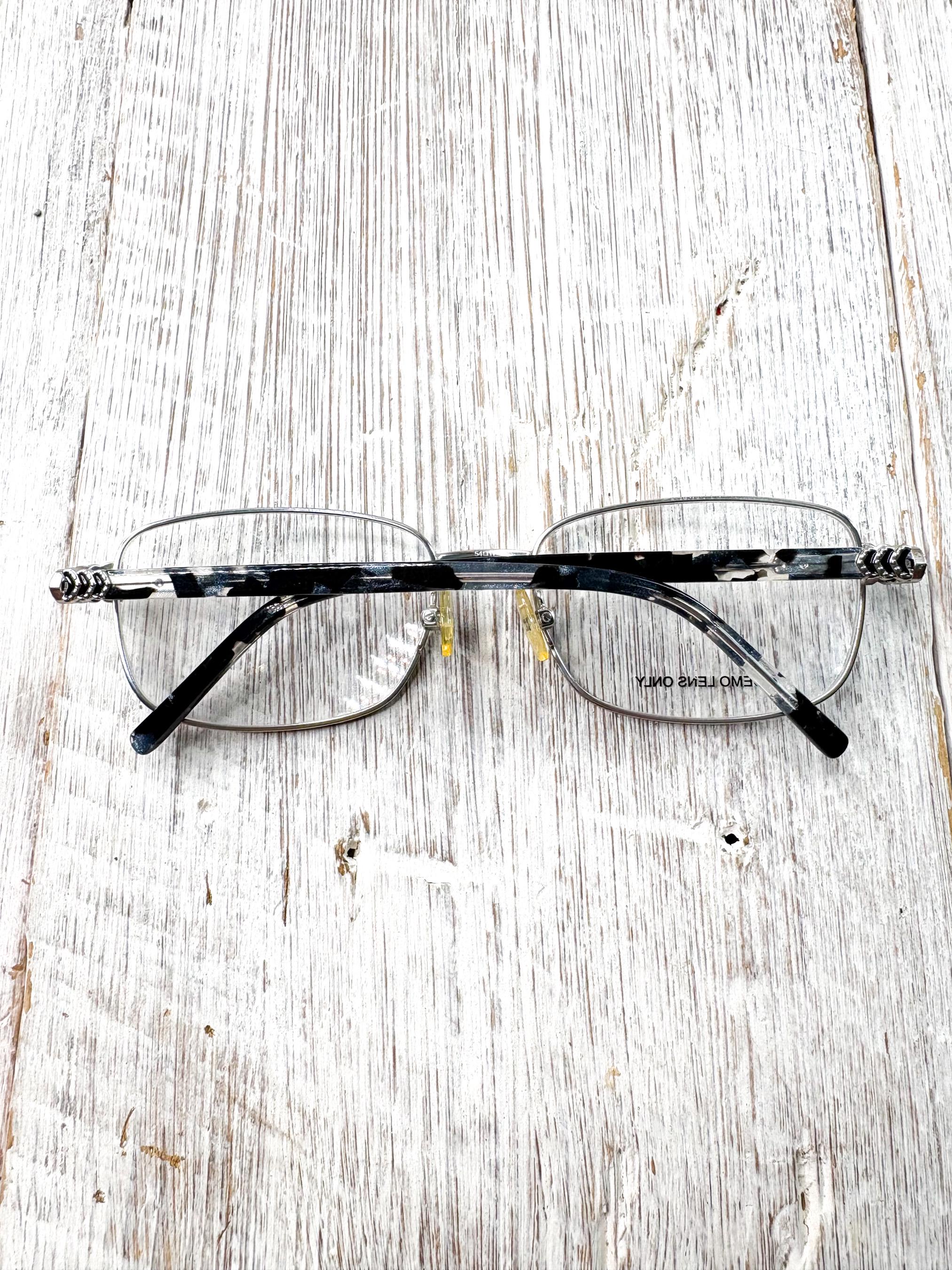 Vintage Square Eyeglass Frames: 54[]17-135, Silver With Blue Tortoise ...
