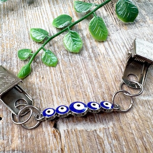 cinch clip clasp for shirts/dresses/sweaters silver-tone blue evil eye happy/cute women&#39;s fashion accessories accessory
