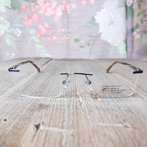 rimless-eyeglass frames only blue/pewter/beige deadstock vintage eyewear fashion accessories eyeglasses glasses unisex/men/women eyewear nos