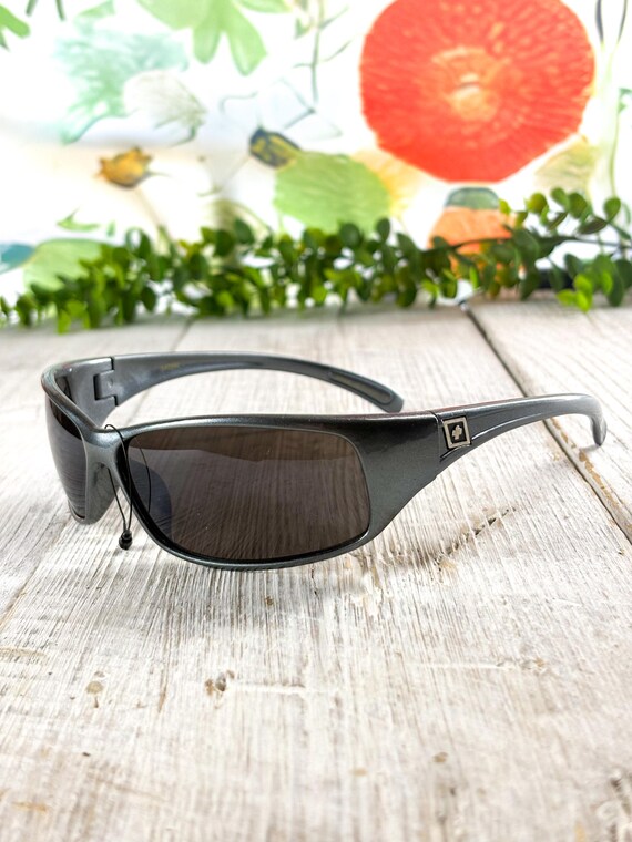 Wrap-Around Sunglasses: Gunmetal Plastic, Dark Lenses, UV400