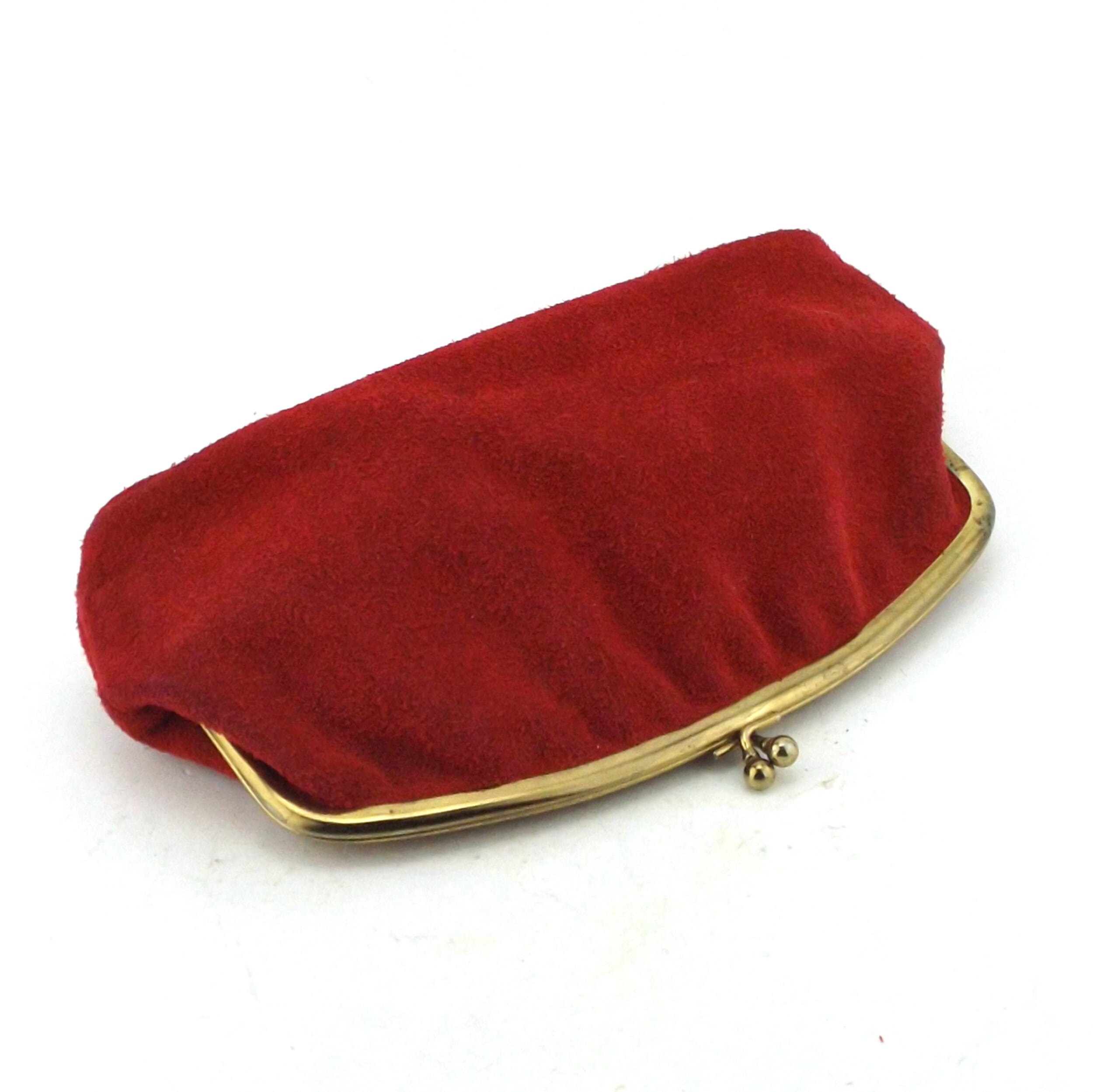 Red suede clutch purse gold metal snap closure evening clutch Etsy