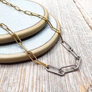 two-tone paperclip bracelet chain link jewelry unisex accessories silver/gold