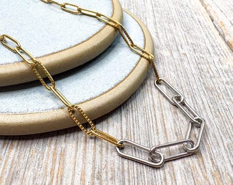 two-tone paperclip bracelet chain link jewelry unisex accessories silver/gold