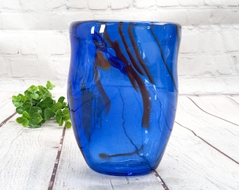 vintage swung glass vase cobalt blue stripe