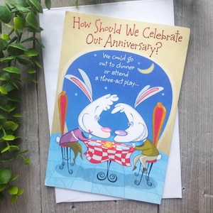 cartão de feliz aniversário marido/esposa/namorado/namorada coelhos engraçados/humor/novidade cartão de felicitações de desenho animado vintage
