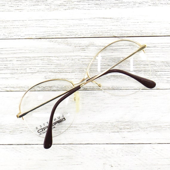 NOS vintage 80s eyeglasses rimless round | gold m… - image 5