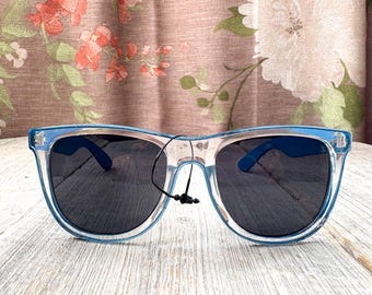 Gafas de sol Wayfarer extragrandes: Lentes negras vintage sin usar con protección UV