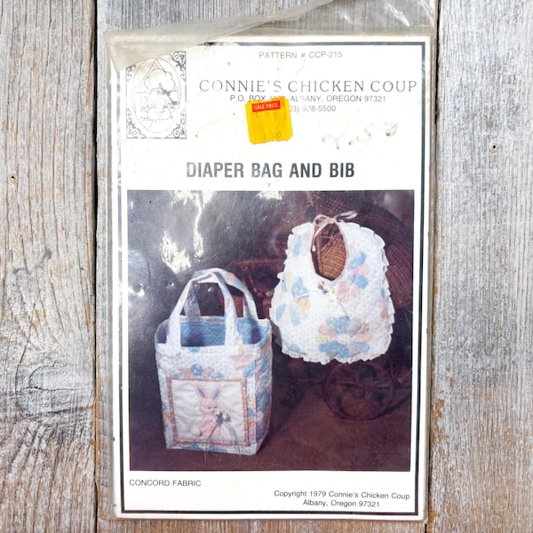 1970s sewing pattern diaper bag and bib infant/baby/newborn accessories 70s design