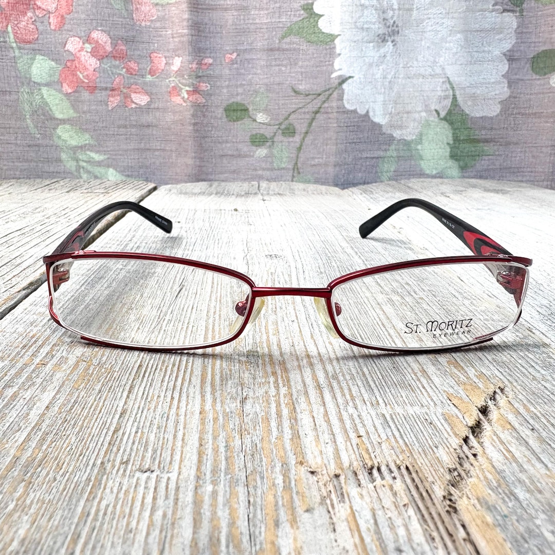 Vintage Rectangle Eyeglass Frames: Red Wine & Black Open Corners
