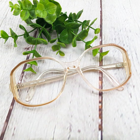 1980s large octagon eyeglasses clear brown vintag… - image 4