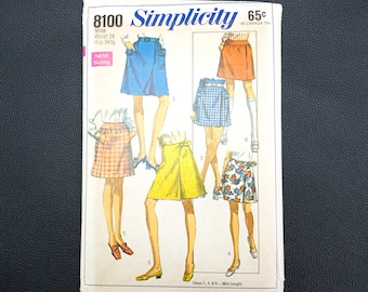 vintage sewing pattern simplicity 8100 size miss waist 24" skirts
