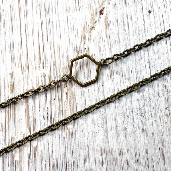 Bronze Hexagon Eyeglass Chain: Women's Sunglass Lanyard, Earbuds Holder (27in)