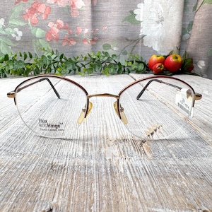 Round semi-rimless eyeglass frames only copper gold eyeglasses unisex/men/women 1990s fashion accessories deadstock vintage glasses eyewear