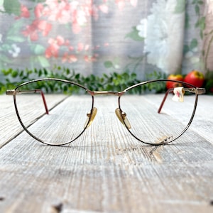 light gold blue eyeglass frame only 55[]15/140 big round eyeglasses unisex/men/women glasses 1990s nos/vintage/deadstock 90s fashion eyewear