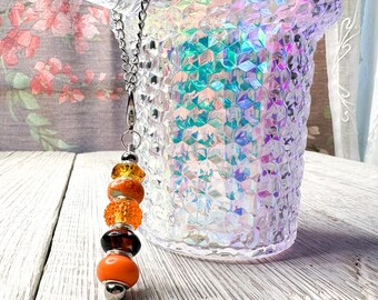 Cup Handle Charm for Tumbler: Orange Beaded Drink Accessory