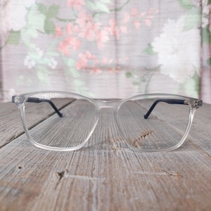 square eyeglasses clear and blue plastic frames only deadstock vintage eyewear accessories fashion accessory unisex/men/women nos eyeglass