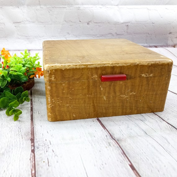 vintage large wood jewelry box with hinged lid an… - image 2