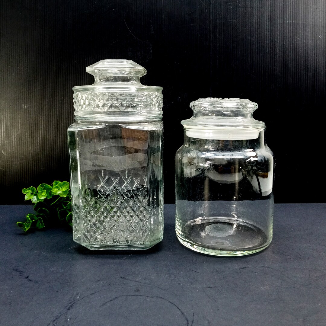 Vintage Glass Apothecary Canisters With Lids Glass Canisters Etsy