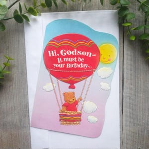 Carte de joyeux anniversaire petit-fils marraine/parrain bébé garçon enfant/enfants/enfant ours en peluche montgolfière soleil/nuages/ciel