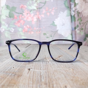 translucent dark blue eyeglasses glasses frames only deadstock vintage unisex/men/women square eyeglass fashion accessories new old stock